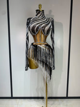 Sparkly Diamond Sequin Tassels Sexy Mesh Long Sleeved Two Piece Set Women Sexy Evening paty Birthday Nightclub Stage Costume